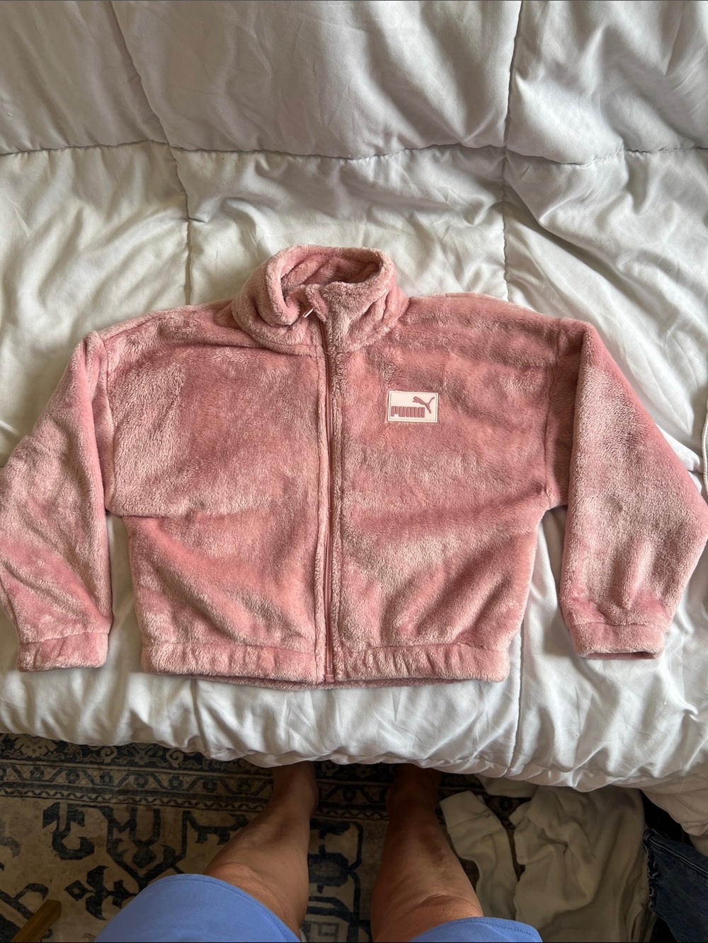 Childa Puma Plush Full-Zip Jacket in Dusty Pink